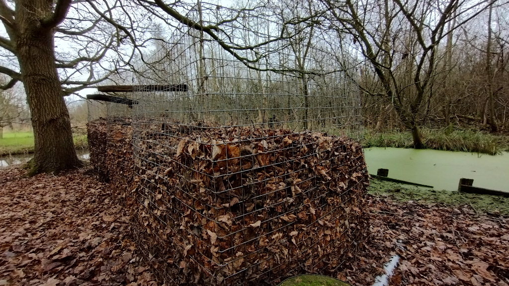 Galvanised Mesh cages
		used to compost leaves